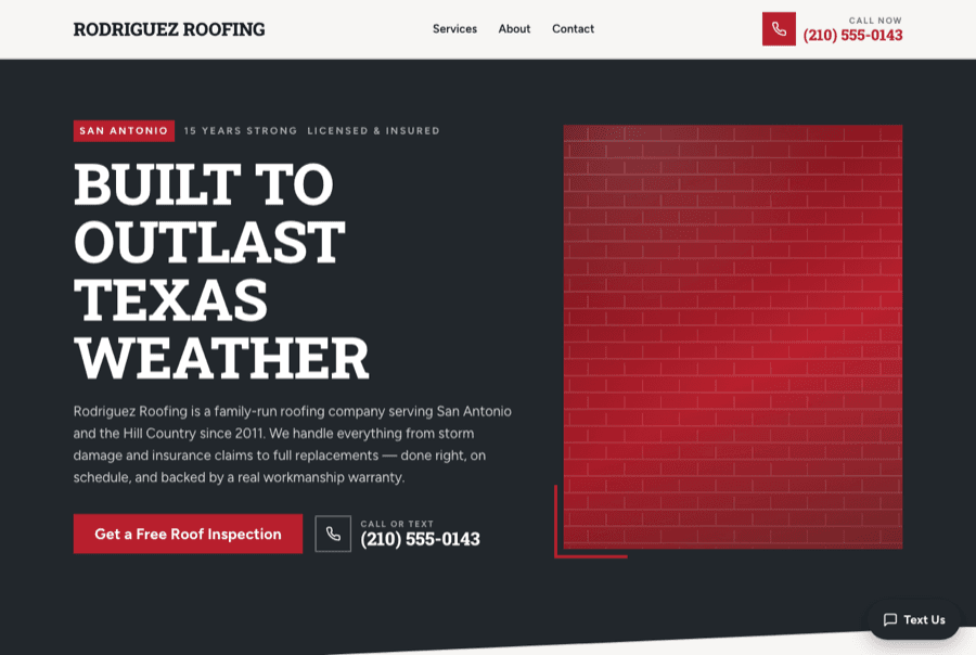 Rodriguez Roofing website, built by Bayena